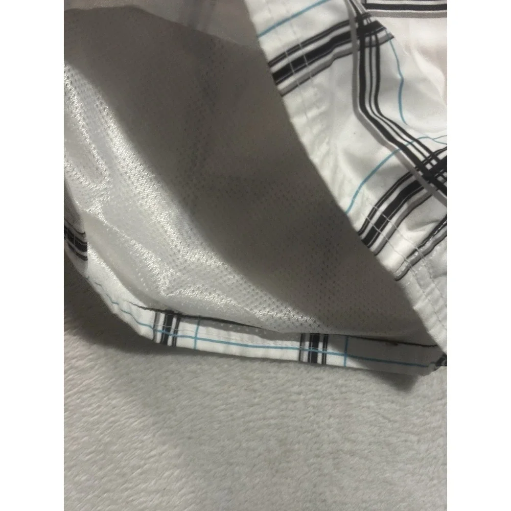 OP Ocean Pacific Opflex Men's Lg 36-38 Board Shorts Plaid White Y2K Style Swim